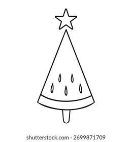 Watermelon Christmas tree vector drawing, hand drawn illustration for festive designs. Can be used for Christmas in July sales.