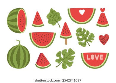 Clipart de melancia clipart coleção. ilustração desenhada à mão de frutas de verão de desenho animado. 