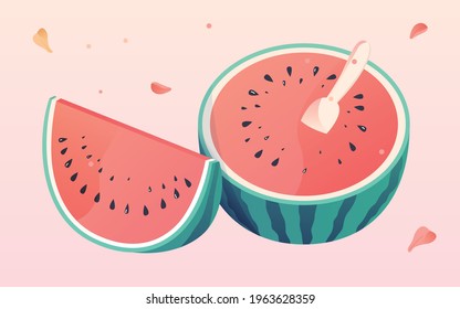 Clipart de sandía, división de sandía, diseño de camiseta de verano, marco monográfico de la sandía