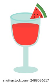 Watermelon cocktail, juice in glass. Vector flat illustration.