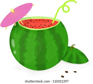 Watermelon with cocktail tube and umbrella (cocktail)