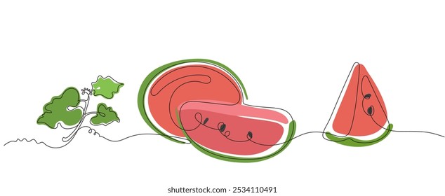 Watermelon color illustration with leaf in vector in minimalist style
