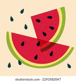 Watermelon. Colorful cute screen printing effect. Riso print effect. Vector illustration. Graphic element  for fabric, textile, clothing, wrapping paper, wallpaper, poster. 