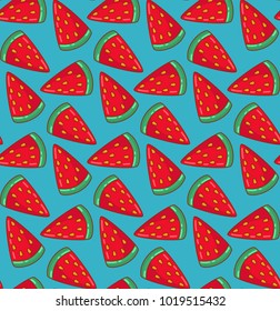 Watermelon colorful cute summer seamless vector pattern on blue backround
