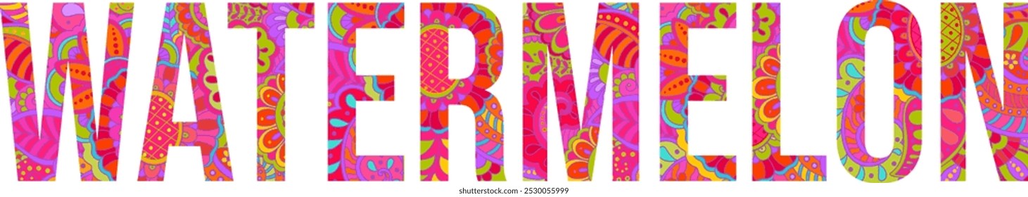 Watermelon colorful floral doodle pattern artistic text design. Fruit heading. Use for groceries, print art, menu design, merch