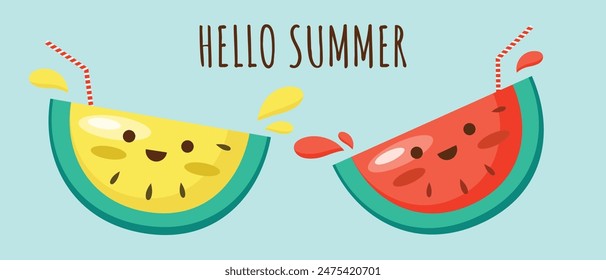 watermelon with Colorful wallpaper vector background. Ripe watermelon. Decorative illustration design, good for printing. Overlapping background design, lettering, Hello summer.