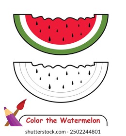 Watermelon coloring page, coloring book for kids, watermelon isolated vector, watermelon drawing coloring book for children