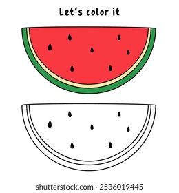 Watermelon coloring pages for kids. Trace and color watermelon. Watermelon fruit flashcard for kids. Watermelon isolated on white background. Kindergarten and preschool worksheets printable for kids. 