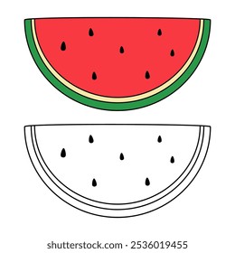 Watermelon coloring pages for kids. Trace and color watermelon. Watermelon fruit flashcard for kids. Watermelon isolated on white background. Kindergarten and preschool worksheets printable for kids. 