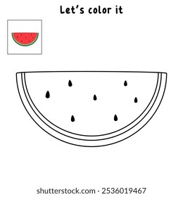 Watermelon coloring pages for kids. Trace and color watermelon. Watermelon fruit flashcard for kids. Watermelon isolated on white background. Kindergarten and preschool worksheets printable for kids. 