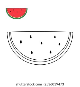 Watermelon coloring pages for kids. Trace and color watermelon. Watermelon fruit flashcard for kids. Watermelon isolated on white background. Kindergarten and preschool worksheets printable for kids. 