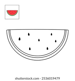 Watermelon coloring pages for kids. Trace and color watermelon. Watermelon fruit flashcard for kids. Watermelon isolated on white background. Kindergarten and preschool worksheets printable for kids. 