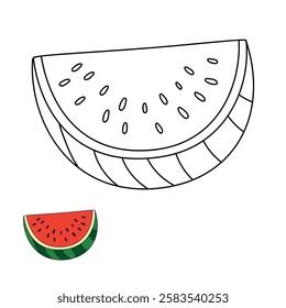 Watermelon coloring pages for kids. Trace and color watermelon. Watermelon fruit flashcard for kids. Watermelon isolated on white background. Kindergarten and preschool worksheets printable for kids. 