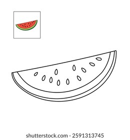 Watermelon coloring pages for kids. Trace and color watermelon. Watermelon fruit flashcard for kids. Watermelon isolated on white background. Kindergarten and preschool worksheets printable for kids. 