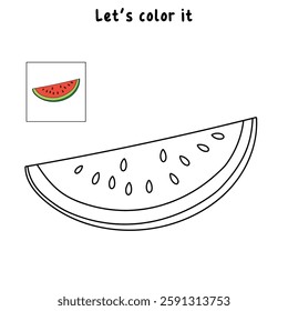 Watermelon coloring pages for kids. Trace and color watermelon. Watermelon fruit flashcard for kids. Watermelon isolated on white background. Kindergarten and preschool worksheets printable for kids. 