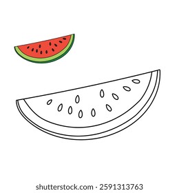 Watermelon coloring pages for kids. Trace and color watermelon. Watermelon fruit flashcard for kids. Watermelon isolated on white background. Kindergarten and preschool worksheets printable for kids. 