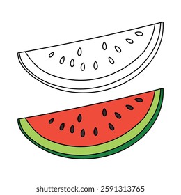 Watermelon coloring pages for kids. Trace and color watermelon. Watermelon fruit flashcard for kids. Watermelon isolated on white background. Kindergarten and preschool worksheets printable for kids. 