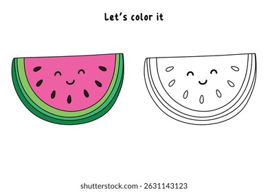 Watermelon coloring pages for kids. Trace and color Watermelon. Watermelon fruit flashcard. The Letters W is for Watermelon. Fun fruit worksheets printable for kids activity. Summer activity for kids.