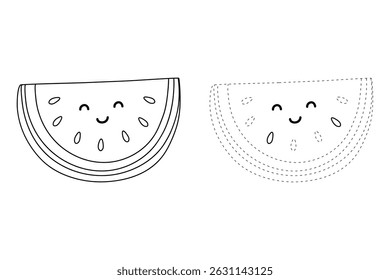 Watermelon coloring pages for kids. Trace and color Watermelon. Watermelon fruit flashcard. The Letters W is for Watermelon. Fun fruit worksheets printable for kids activity. Summer activity for kids.