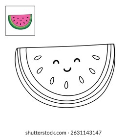 Watermelon coloring pages for kids. Trace and color Watermelon. Watermelon fruit flashcard. The Letters W is for Watermelon. Fun fruit worksheets printable for kids activity. Summer activity for kids.