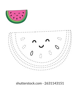 Páginas de coloração de melancia para crianças. Traço e cor Melancia. Cartão de melancia de frutas. As letras W são para melancia. Planilhas de frutas divertidas imprimíveis para a atividade das crianças. Atividade de verão para crianças.