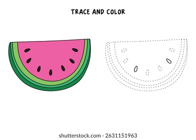 Watermelon coloring pages for kids. Trace and color Watermelon. Watermelon fruit flashcard. Letters W is for Watermelon. Fun fruit worksheets printable for kids activity. Summer activity.