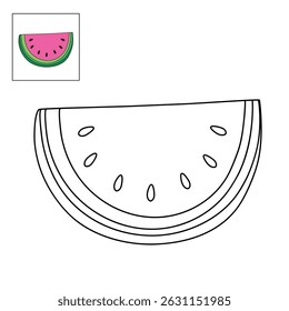 Watermelon coloring pages for kids. Trace and color Watermelon. Watermelon fruit flashcard. Letters W is for Watermelon. Fun fruit worksheets printable for kids activity. Summer activity.