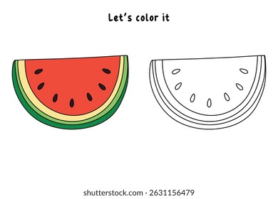 Watermelon coloring pages for kids. Trace and color Watermelon. Watermelon fruit flashcard. Letters W is for Watermelon. Fun fruit worksheets printable for kids activity. Summer activity.