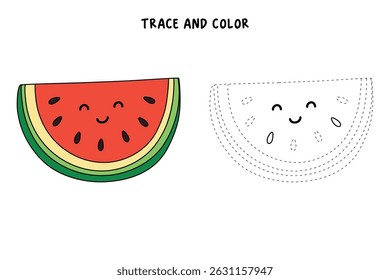 Watermelon coloring pages for kids. Trace and color Watermelon. Watermelon fruit flashcard. Letters W is for Watermelon. Fun fruit worksheets printable for kids activity. Summer activity.