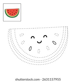 Watermelon coloring pages for kids. Trace and color Watermelon. Watermelon fruit flashcard. Letters W is for Watermelon. Fun fruit worksheets printable for kids activity. Summer activity.