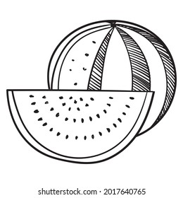 dibujo cómico de sandía. monocromo, contorno, aislado.