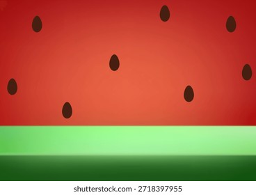 Watermelon concept background. Red and Green background vector 3d with podium Space for selling products on the website. Abstract wallpaper design with copy space to display your products. Vector illustration.