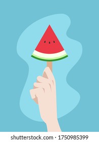 diseño de concepto de sandía, talla manual de fruta, vector, fondo de ilustración del verano.