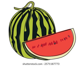 Watermelon in continuous line style and can be edited later