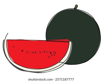 Watermelon in continuous line style and can be edited later