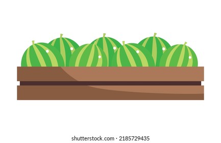 Watermelon in crate semi flat color vector object. Farmer market. Fruit dessert. Full sized item on white. Retail simple cartoon style illustration for web graphic design and animation