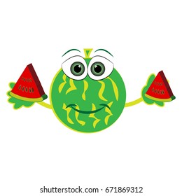 Watermelon creature isolated on white background. Vector iluustration.