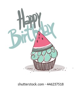 watermelon cupcake, happy birthday card