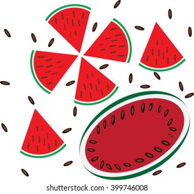 Watermelon, cut in half And cut into small pieces with seeds around.

