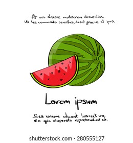 Watermelon Cut Hand Draw Logo Color Icon Set Vector Illustration