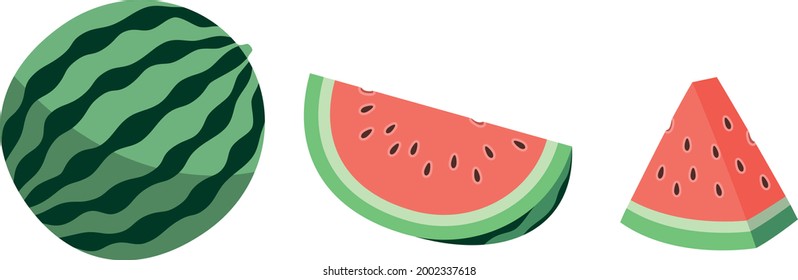 Watermelon and cut watermelon illustration material