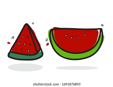 Watermelon cut into pieces, put on a white background.
