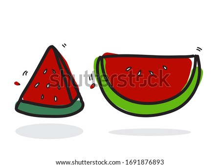 Watermelon cut into pieces, put on a white background.