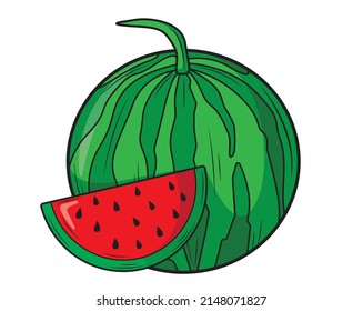 Watermelon with a cut piece of watermelon in isolate on a white background. Vector illustration.