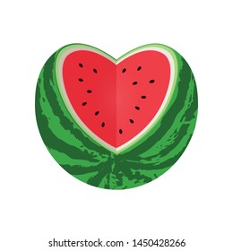 Watermelon cut in the shape of heart. Vector stock flat illustration isolated on white background