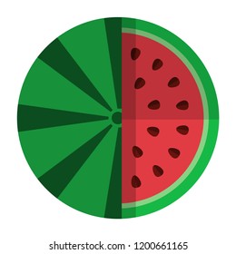 Watermelon with a cut slice top view vector flat material design isolated on white