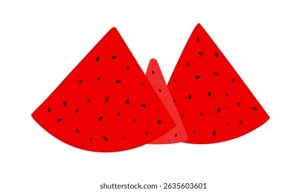 Watermelon cut in slices, sweet ripe delicious fruit, red flesh with green rind, organic diet ingredient for dessert, healthy vegan food image for summer design, projects, menu, packaging decor
