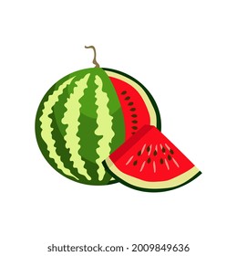 Watermelon with a cut wedge. Illustration in flat style.