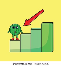 watermelon cute businessman mascot character with a inflation chart cartoon style design