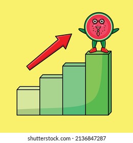 Watermelon cute businessman mascot character with a inflation chart cartoon style design